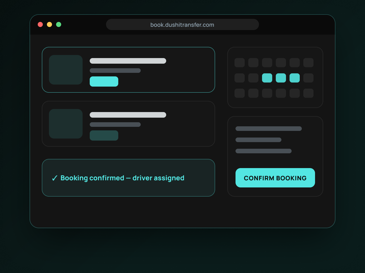 Dushi Transfers live booking software